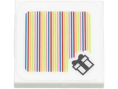 White Tile 2 x 2 with Super Mario Scanner Code Gift Box Pattern (Sticker) - Set 71403