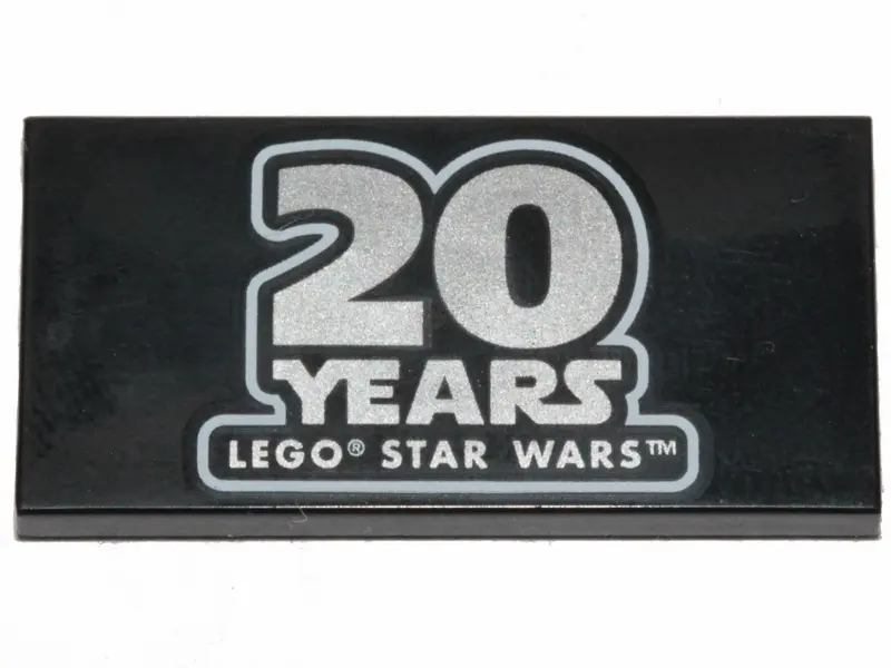 Black Tile 2 x 4 with '20 YEARS LEGO STAR WARS' Pattern