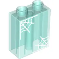 Trans-Light Blue Duplo, Brick 1 x 2 x 2 with 2 Spider Webs Pattern