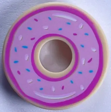 Tan Tile, Round 2 x 2 with Hole with Donut / Doughnut with Bright Pink Donut Frosting and Sprinkles 