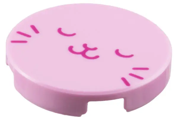 Bright Pink Tile, Round 2 x 2 with Bottom Stud Holder with Magenta Sleeping Cat Face Pattern