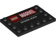 Black Tile, Modified 4 x 6 with Studs on Edges with LEGO Marvel Logo and 'SPIDER-MAN' Pattern
