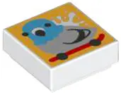 White Tile 1 x 1 with Light Bluish Gray and Dark Azure Pooping Pigeon on Red Skateboard on Bright Li