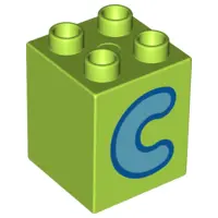 Lime Duplo, Brick 2 x 2 x 2 with Letter C Medium Azure Pattern