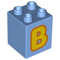 Medium Blue Duplo, Brick 2 x 2 x 2 with Letter B Yellow Pattern