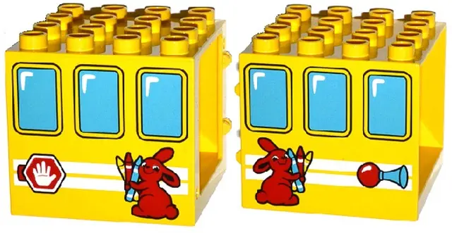 Yellow Duplo Door / Window Frame 4 x 4 x 3 Thin Top with Windows, Bunny / Rabbit Holding Crayons, St