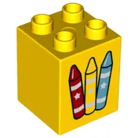 Yellow Duplo, Brick 2 x 2 x 2 with Crayons Pattern