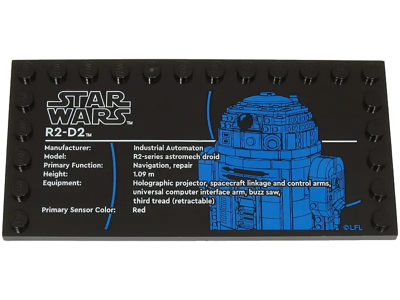 Black Tile, Modified 6 x 12 with Studs on Edges with Star Wars Logo and 'R2-D2' Pattern