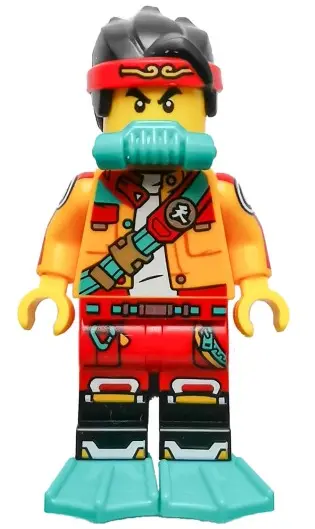 Monkie Kid - Bright Light Orange Open Jacket with Shoulder Strap, Dark Turquoise Scuba Breathing Reg