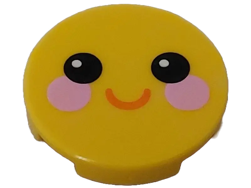 Yellow Tile, Round 2 x 2 with Bottom Stud Holder with Face with Black Eyes, Bright Pink Circles on C