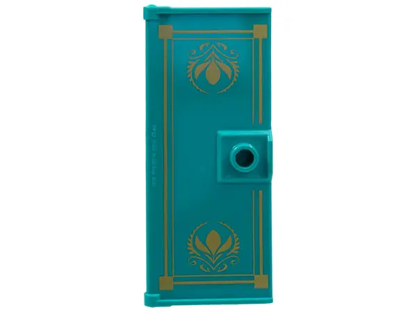 Dark Turquoise Door 1 x 3 x 6 with Stud Handle with Gold Border with Squares and Arendelle Crest Flo