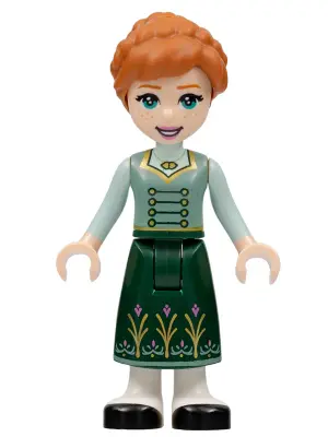 Anna - Dark Green Skirt with Flowers, Sand Green Vest, Light Aqua Sleeves