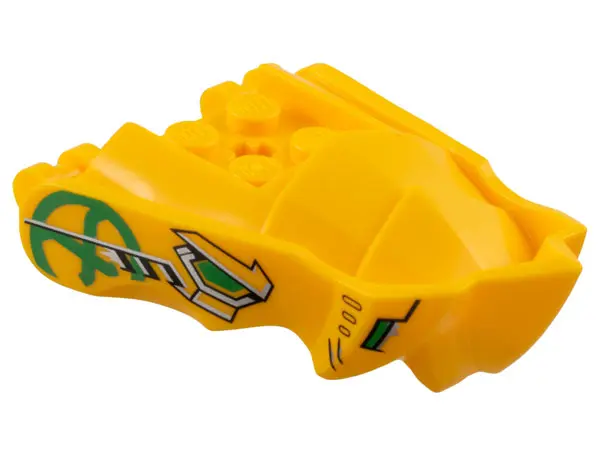 Bright Light Orange Dragon Head (Ninjago) Jaw with Small Spikes and 2 Bar Handles on Back with Green