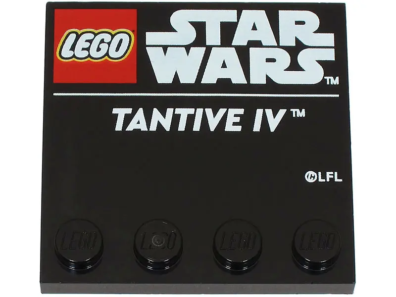 Black Tile, Modified 4 x 4 with Studs on Edge with LEGO Star Wars Logo and White 'TANTIVE IV' Patter