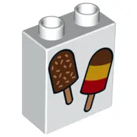 White Duplo, Brick 1 x 2 x 2 with 2 Ice Cream Pops Pattern