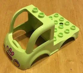 Yellowish Green Duplo Car Body Truck 4 x 4 Flatbed with 2 Top Studs, Grille and Headlights, Ice Crea