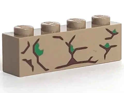 Dark Tan Brick 1 x 4 with Reddish Brown Cracks with Green Highlights Pattern #2 (BrickHeadz Groot Ch