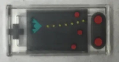 Trans-Clear Tile 1 x 2 with Handheld Video Game with Directional Pad, Red Buttons, and Spaceship on 