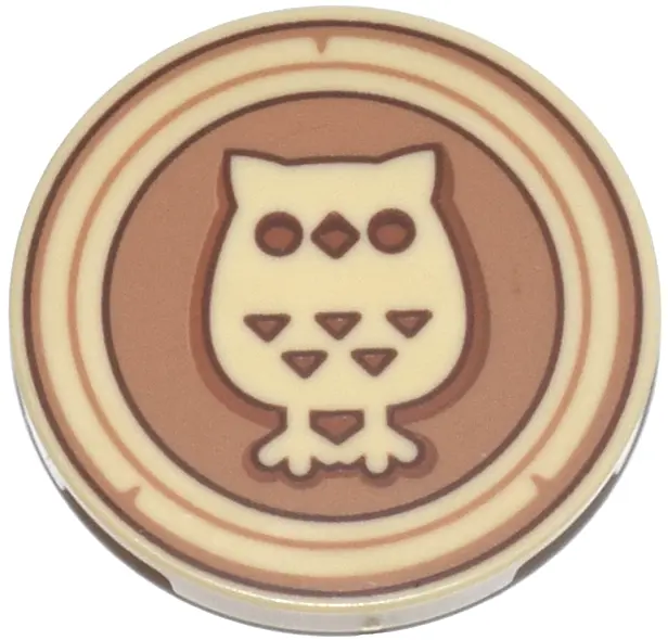 Tile, Round 3 x 3 with Owl and Dark Brown, Reddish Brown and Medium Nougat Circles Pattern