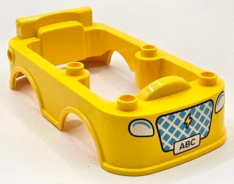 Yellow Duplo Car Body Bus Small Bottom Section with White 'ABC' License Plate and Headlights and Med