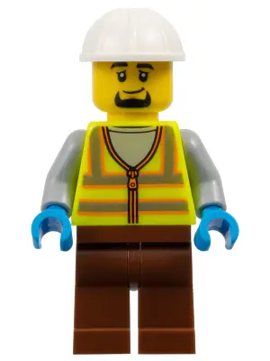 Dock Worker - Male, Neon Yellow Safety Vest with Reflective Stripes, Reddish Brown Legs, White Const