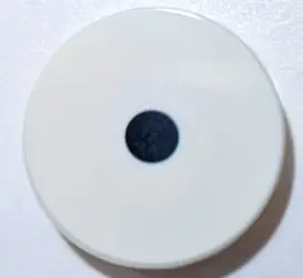 White Tile, Round 2 x 2 with Bottom Stud Holder with Black Dot / Eye Pattern