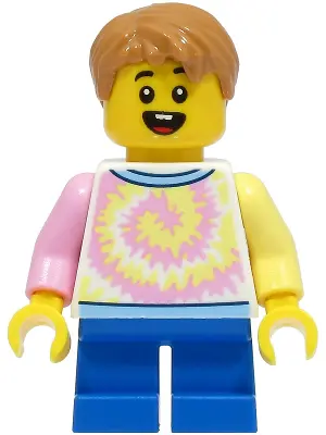 Boy - White Shirt with Swirl, Blue Short Legs, Medium Nougat Hair