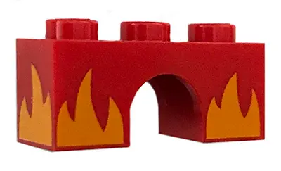 Red Arch 1 x 3 with Alternate Bright Light Orange Flames Pattern (Rage Kitty)