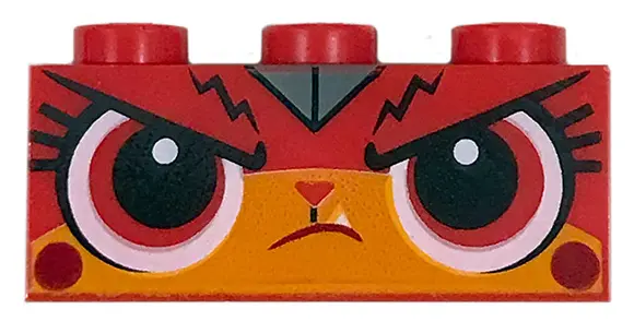 Red Brick 1 x 3 with Cat Face with Bright Light Orange Muzzle, Frown, Wide Eyes Pattern (Warrior Kit
