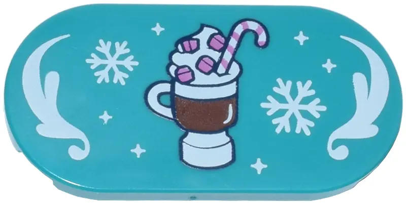 Dark Turquoise Tile, Round 2 x 4 Oval with Reddish Brown Hot Chocolate Mug, Dark Pink Marshmallows a