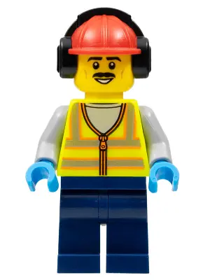 Stuntz Crew - Male, Neon Yellow Safety Vest with Reflective Stripes, Dark Blue Legs, Red Constructio