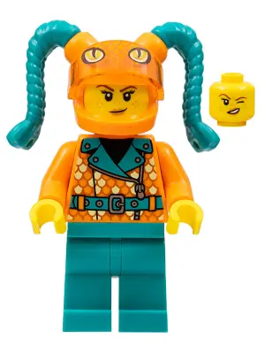 Stuntz Driver - Female, Orange Coat with Scales, Dark Turquoise Legs, Orange Helmet with Tassels, Sn