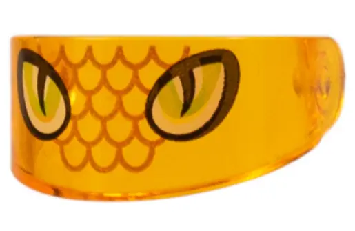 Trans-Orange Minifigure, Visor Standard with Black and Lime Snake Eyes, Orange Scales Pattern