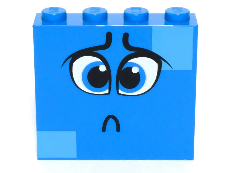 Dark Azure Brick 1 x 4 x 3 with Dark Azure Eyes, Worried Eyebrows, Sad Pout and Medium Azure Squares