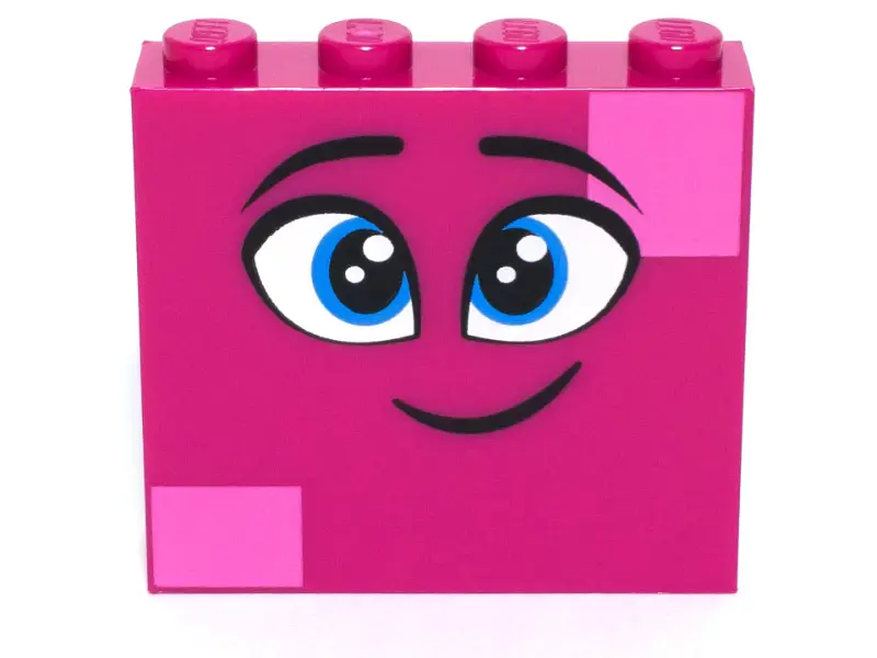 Magenta Brick 1 x 4 x 3 with Twinkling Dark Azure Eyes, Eyebrows, Smile and Dark Pink Squares on Two