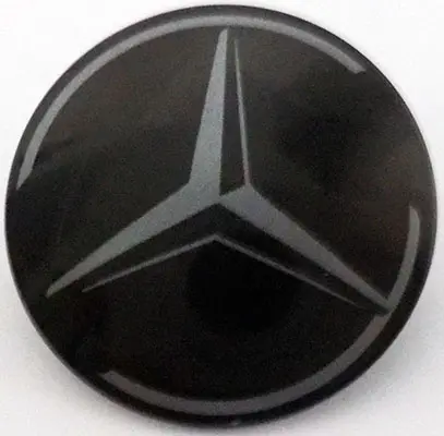 Black Minifigure, Shield Circular / Round Convex Face with Dark Silver Mercedes-Benz Logo Pattern