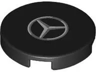 Black Tile, Round 2 x 2 with Bottom Stud Holder with Silver and Dark Silver Mercedes-Benz Logo Patte