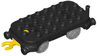 Black Duplo, Train Base 4 x 8 with Rounded Corners, Light Bluish Gray Train Wheels and Yellow Movabl