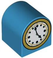 Dark Azure Duplo, Brick 2 x 2 x 2 Slope Curved Double with Clock Hands 4:57 Pattern
