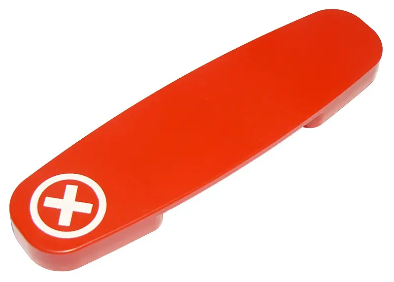 Red Duplo, Train Action Brick with White Cross in Circle Pattern