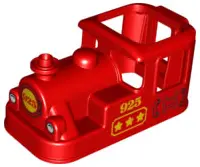 Red Duplo, Train Steam Engine Cabin 4 x 8 x 3 1/2 with Yellow No. 925 Pattern
