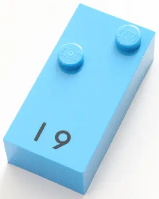 Dark Azure Brick, Braille 2 x 4 with 2 Studs with Black Capital Letter I / Number 9 Pattern (dots-24