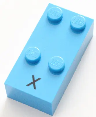 Dark Azure Brick, Braille 2 x 4 with 4 Studs with Black Capital Letter X Pattern (dots-1346 ⠭)