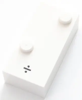 White Brick, Braille 2 x 4 with 2 Studs with Black Division Sign (÷) Pattern (dots-34 ⠌) (English)