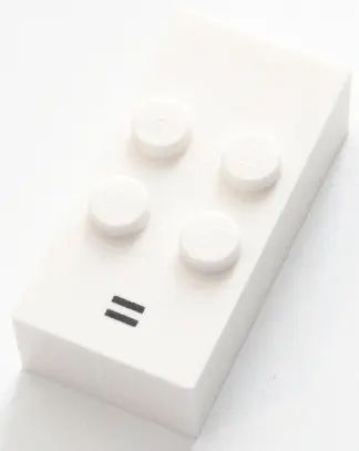 White Brick, Braille 2 x 4 with 4 Studs with Black Equal Sign (=) Pattern (dots-2356 ⠶)