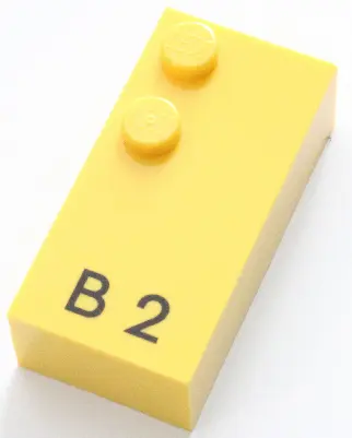 Yellow Brick, Braille 2 x 4 with 2 Studs with Black Capital Letter B / Number 2 Pattern (dots-12 ⠃)