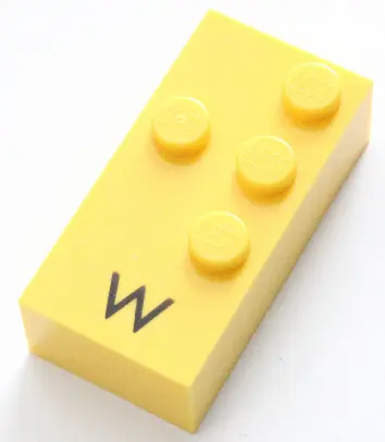 Yellow Brick, Braille 2 x 4 with 4 Studs with Black Capital Letter W Pattern (dots-2456 ⠺)