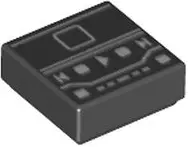 Black Tile 1 x 1 with Digital Music Player Screen with White Lines, Squares, and Play Triangle Patte