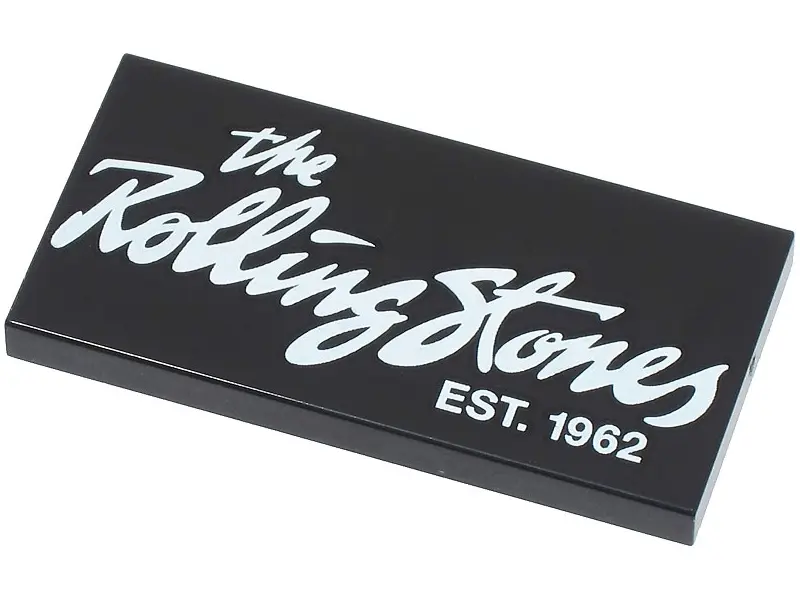 Black Tile 2 x 4 with 'the Rolling Stones EST. 1962' Pattern