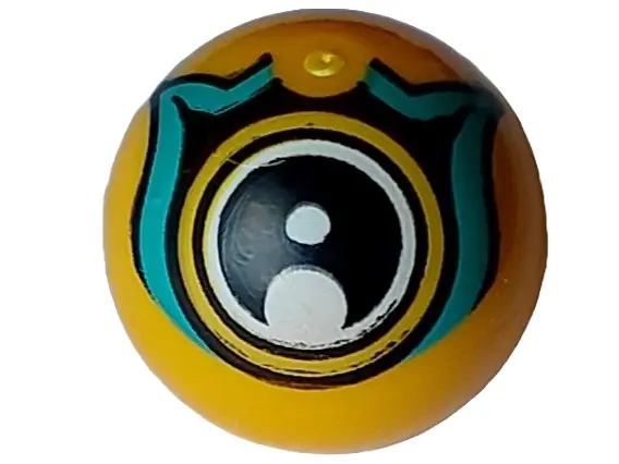 Bright Light Orange Technic Ball Joint with Dark Turquoise, Black and White Dragon Eye Pattern